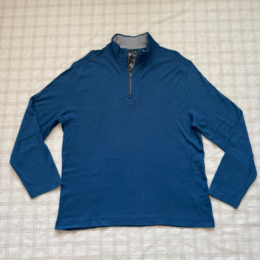 Robert Graham Mens 2XL Blue 1/4 Zip Pullover Classic Fit Mock Neck Sweater